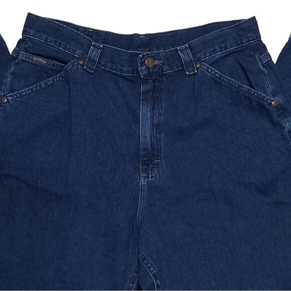 VINTAGE Lee Riveted Dark Wash High Rise Wide Leg Loose Fit Cargo Jeans Denim - Picture 4 of 11